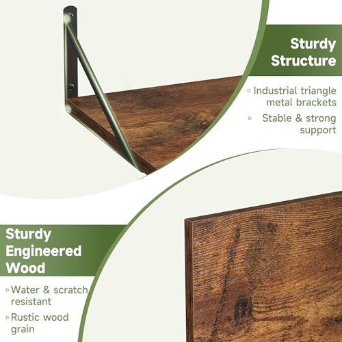 16W x 12D Deep Floating Shelves Set of 4 Rustic Brown (4 Count)