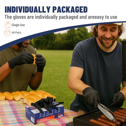 Individually Wrapped Black Disposable Nitrile Gloves (800 Count)