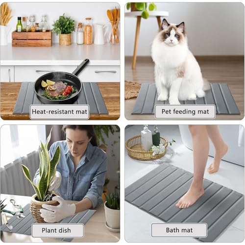 Stone Dish Drying Mat with PU Leather Surface for Kitchen Counter