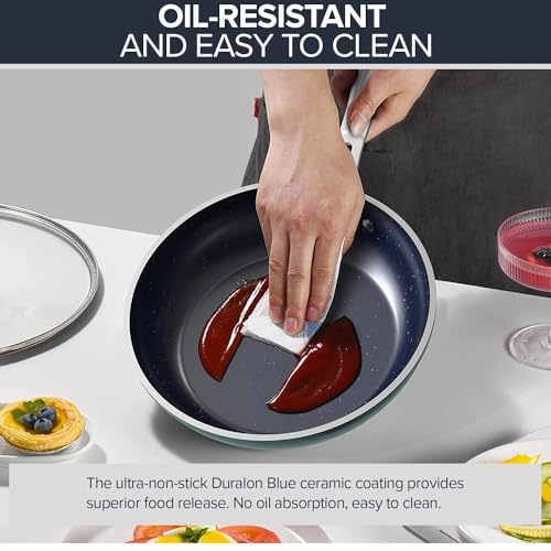 7pc Cookware Set Healthy Duralon Blue Ceramic Nonstick Coated