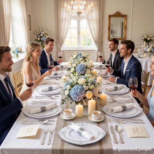 400PCS Pre Rolled Silver Plastic Silverware Sets Fancy for Wedding (400 Count)