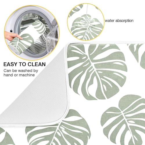 Green Palm Monstera Leaves Dish Drying Mat for Kitchen Counter Absorbent Microfiber Drying Pad