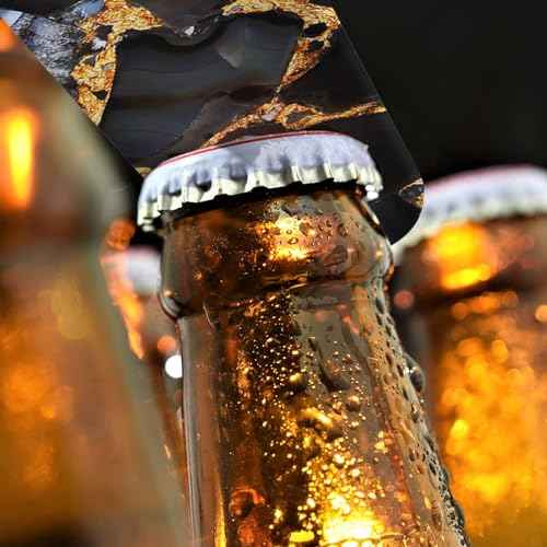 Agate Marble Stainless Steel Bottle Opener Luxurious Polished Quartz Stone Abstract Golden Veins Natural Flat Beer Bottle Opener Keychain for Home Kitchen Bar Restaurant Party Birthday Gift