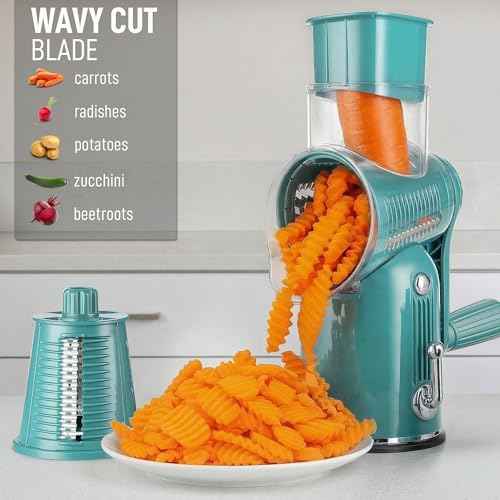 Rotary Cheese Grater Manual Hand Crank 5 Blade Shredder