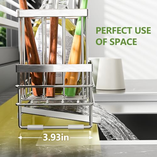 Sink Caddy Sponge Holder for Kitchen with Brush Holder and Stainless Steel Self Drain Tray