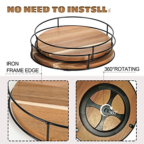 2 Pack ] 10" & 11" Acacia Wood Lazy Susan Organizers with Steel Sides (2 Count)