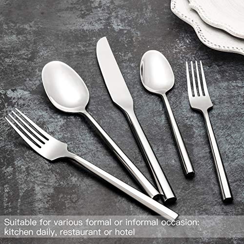 Hand Forged Stainless Steel Flatware Set Silverware Set Cutlery Set Hexagon Handle 5 Pieces Service for 1 (5 Count)