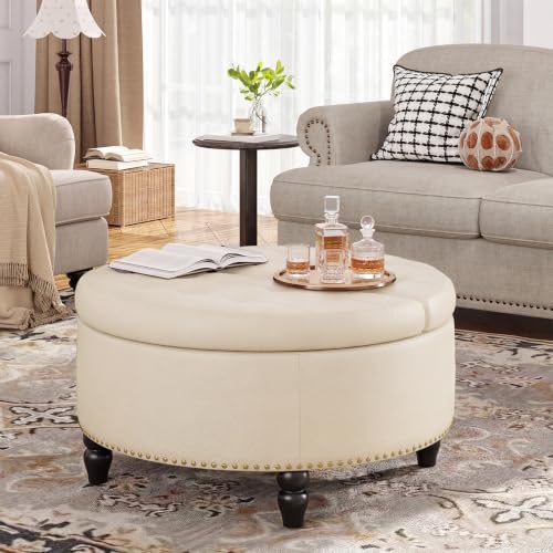 31.5" Large Round Ottoman with Storage Circular