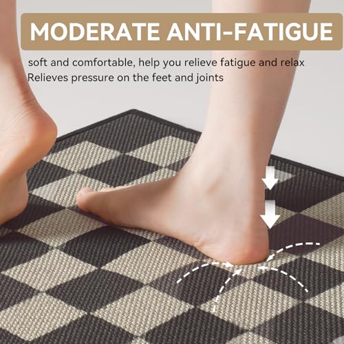 Kitchen Rugs Kitchen Mats for Floor Non Slip Beige Checkered 17"x47" (5.5556 Sq Ft)