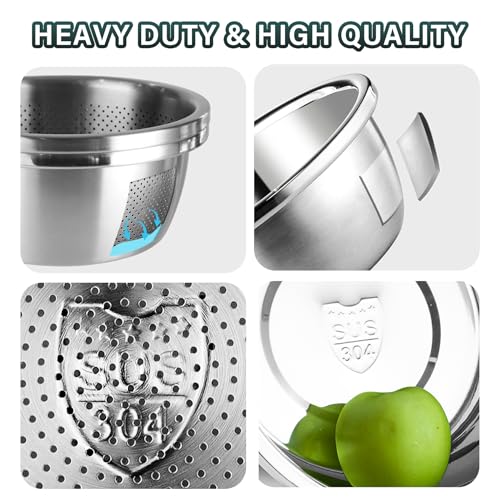 304 Stainless Steel Colander 5QT Microporous Colander & Large Bowl for Kitchen