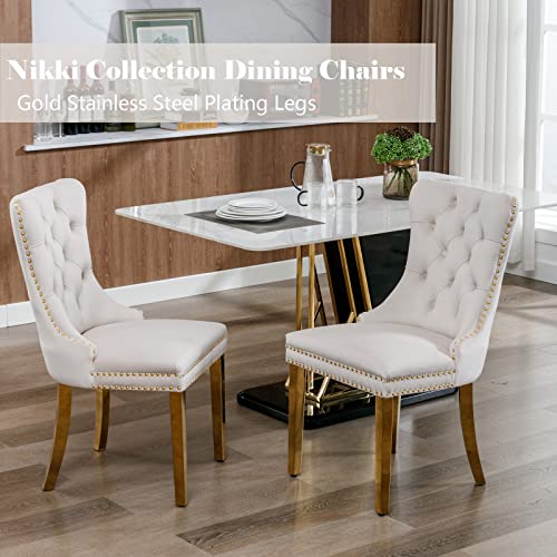 Beige and Gold Velvet Dining Chairs Set of 2 (2 Count)