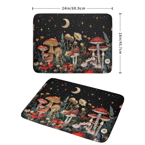 Black Mushroom Dish Drying Mat for Kitchen Counter Leaves Botanical Microfiber Dish Rack Mat Drainer Pad Washable Absorbent Dry Mat 18×24 Inch