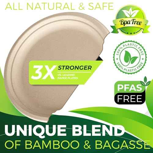 150PCS 100% Compostable Brown Paper Plate (150 Count)