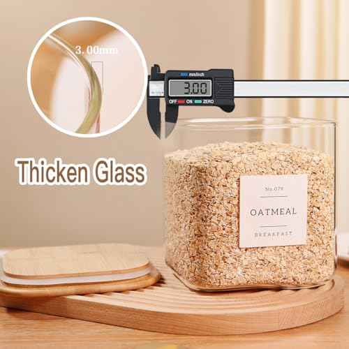 2 Pack Square Glass Flour and Sugar Containers with 132 Kitchen Pantry Labels (2 Count)