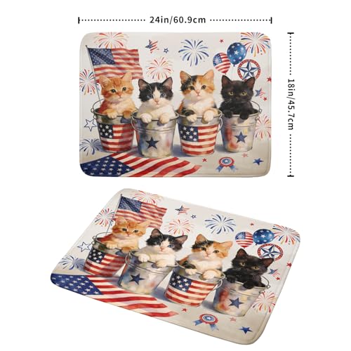 Vintage Patriotic Dish Drying Mat Cute Cats American Flag Drying Matt Kitchen Counter for Home Decor