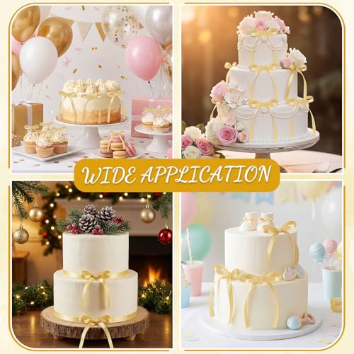 30 Pack Bow Cake Toppers Champagne Gold Ribbon Bows for Cake (30 Count)