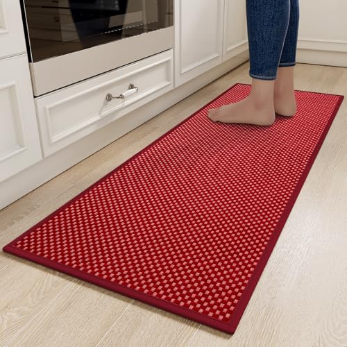 Kitchen Rugs Kitchen Mats for Floor Non Slip Washable Red 17" x47