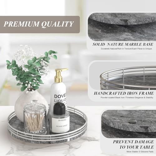 AHM10 Inch Gray Marble Lazy Susan with Silver Iron Frame