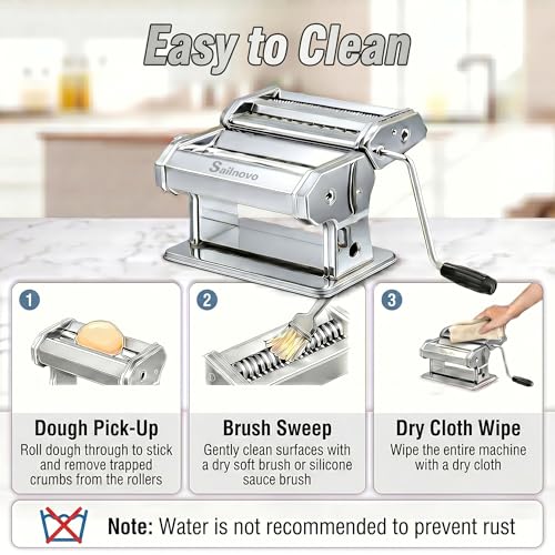 3-in-1 Pasta Maker with 9-Setting Pasta Roller & Cutters, Silver