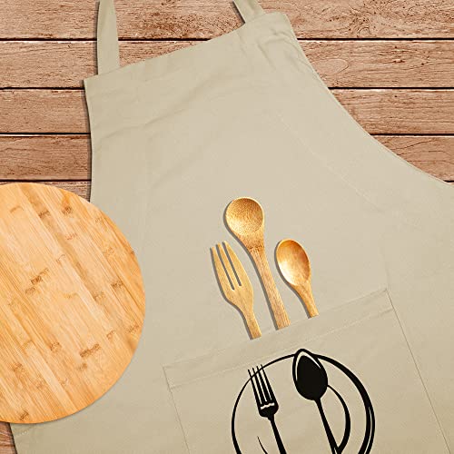 Unisex Cotton Apron With Printed Pocket Beige 24x36