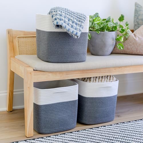 Storage Cubes 11 Inch Cotton Rope Woven Baskets for Organizing (3 Count)