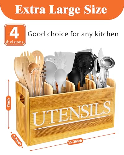 Kitchen Utensil Holder for Kitchen Counter Large Wooden Organizer for Cooking Utensils Utensil Holder Counter Farmhouse Décor
