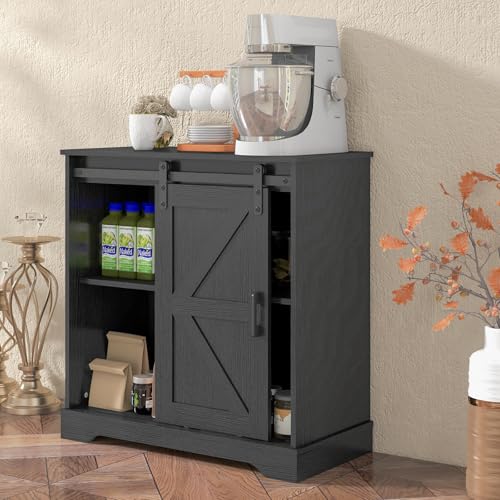 Sliding Barn Door Buffet Sideboard Storage Cabinet Coffee Bar Kitchen Farmhouse Style