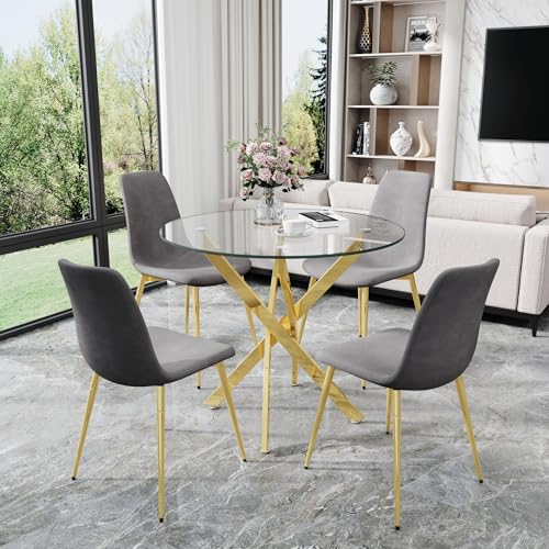 36" Round Glass Dining Table Set for 4 (5 Count)