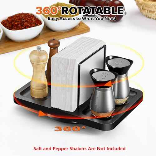 Rotating Napkin Holder for Table with Salt Pepper Shakers Caddy