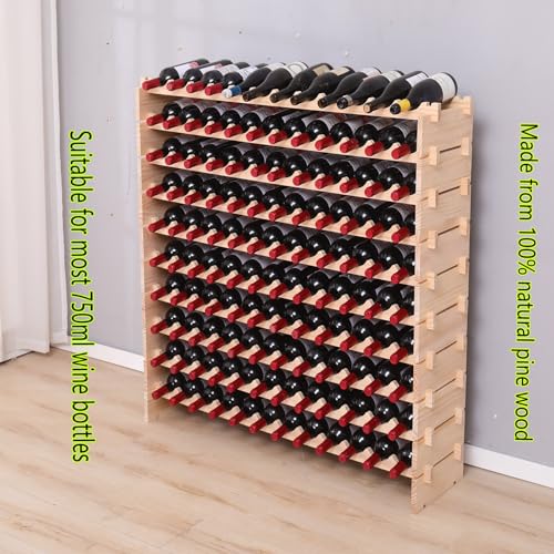 Freestanding Wine Rack Cabinet Floor Standing 120 Bottle Pine Stackable Storage Modular Wine Rack Display Stand (120 Count)