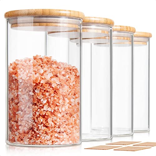 32 Oz Thick Walled Glass Jars with Bamboo Lid Airtight (4 Count)