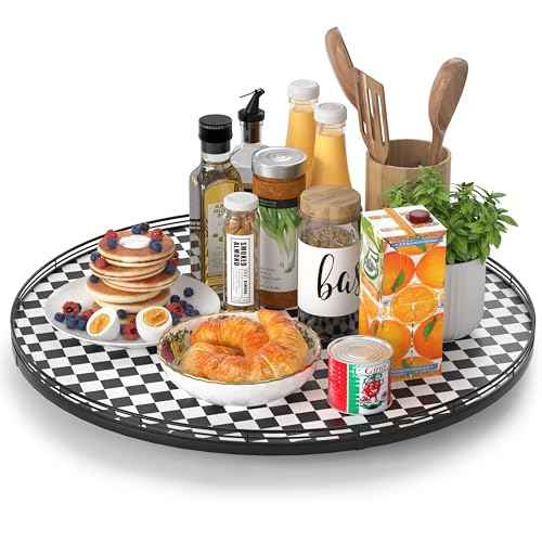 24 Inch Black and White Checkerboard Lazy Susan Decorative Tray