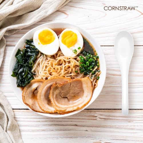 Disposable PLA Cornstarch Asian Soup Spoons with Hook Plastic (50 Count)