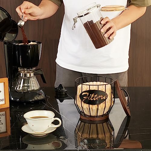 Metal Coffee Filter Storage Holder with Wooden Lid for 8