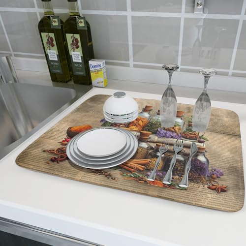 Herbs Kitchen Dish Drying Mat