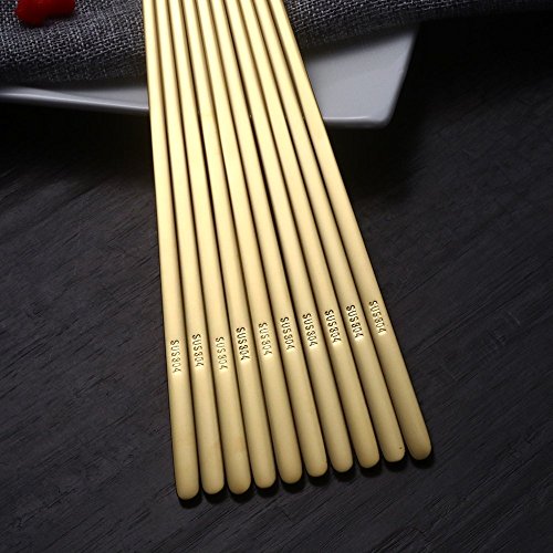 5 Pairs Gold Flat Chopsticks