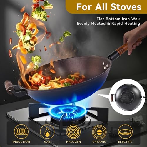 12.6" Cast Iron Wok with Glass Lid