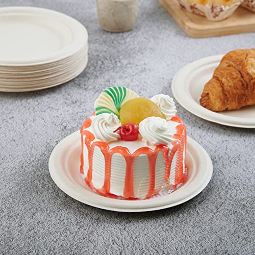 200 Pack Compostable Bagasse Paper Plates 6.9 inch (200 Count)