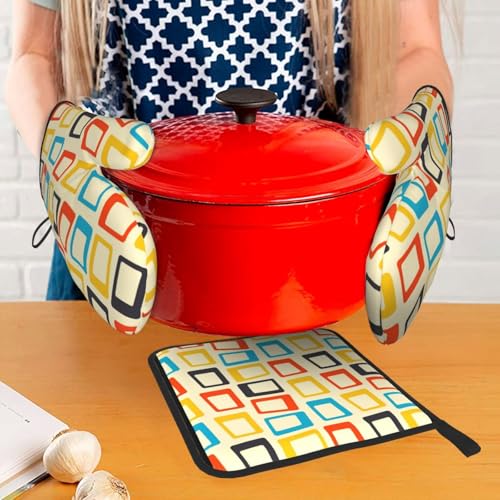 Mid Century Modern Oven Mitts and Pot Holders Sets of 3 (3 Count)