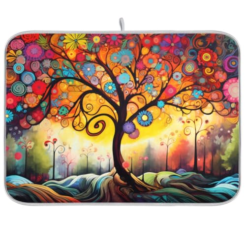 Abstract Tree Dish Drying Mat for Kitchen Counter Absorbent Microfiber Drying Pad