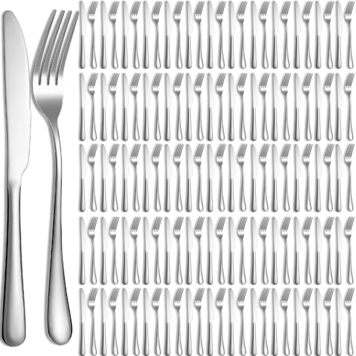 100 Pieces Stainless Steel forks and knives Dinner Flatware Set Tableware Cutlery for Butter Kitchen Restaurant (100 Count)