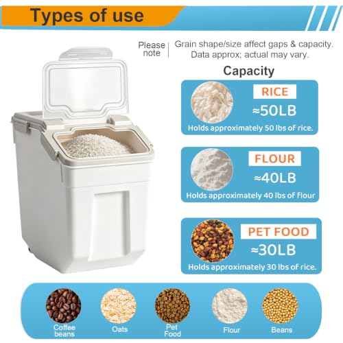 50 lb Large Food Grade Container for Rice Flour Sugar (4 Count)