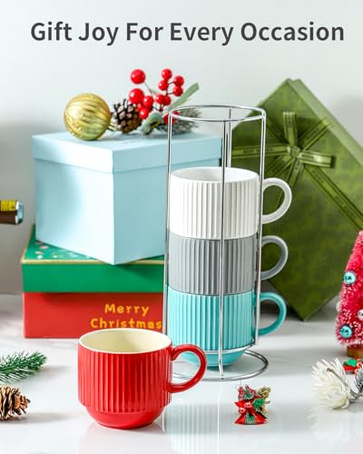 Ceramic Coffee Mug Set of 4 with Rack (4 Count)
