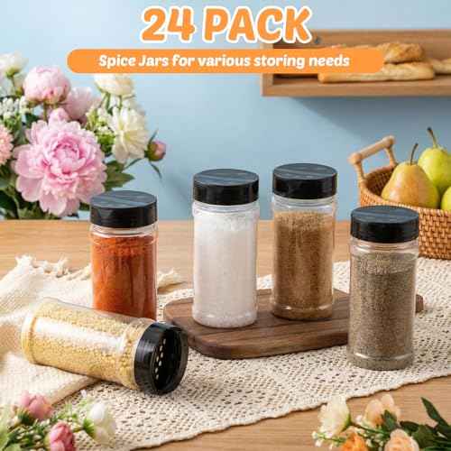 24 Pcs Plastic Spice Jars with Shaker Lids (24 Count)