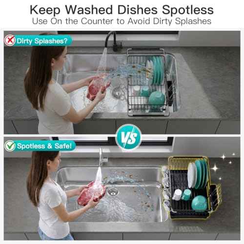 Black Dish Drying Rack in Sink with Drainboard and Utensil Holder