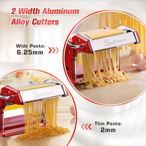 3-in-1 Pasta Maker with 9-Setting Pasta Roller & Cutters, Red