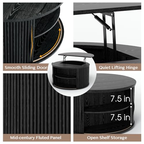 Black Lift Top Coffee Table with Storage for Living Room