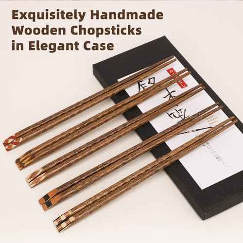 5 Pairs Wooden Chopsticks Reusable Classic Japanese Style Chop Sticks Dishwasher Safe Hand (5 Count)