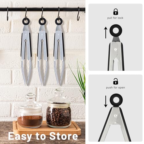 Mini Stainless Steel Kitchen Tongs for Cooking (3 Count)
