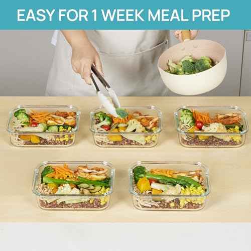 5 Pack 35oz Glass Food Storage Containers with Lids (5 Count)